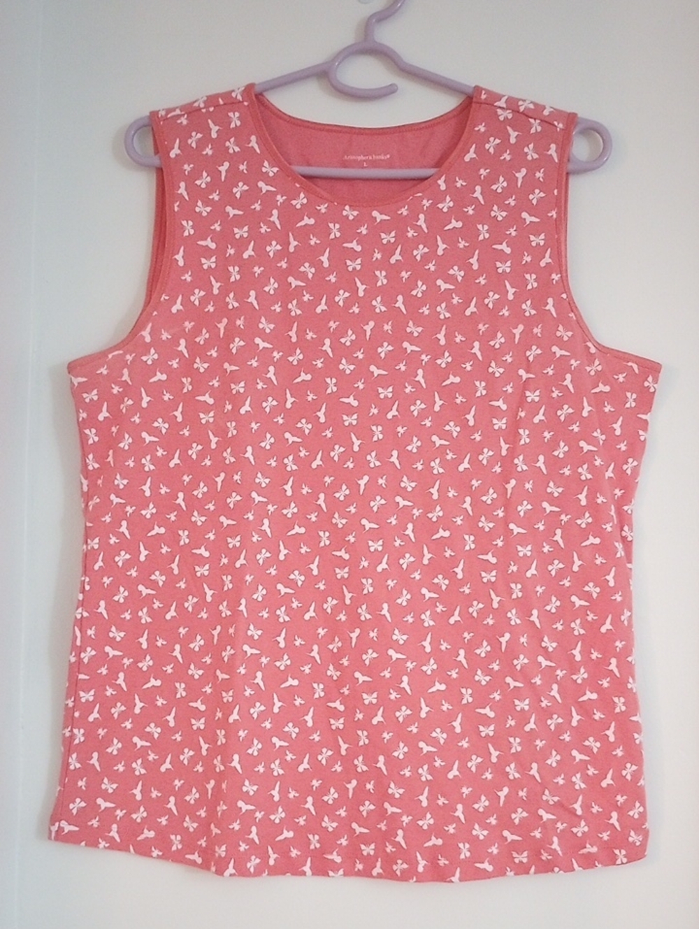 Christopher & Banks 100% Cotton Coral Pink Butterfly Print Tank Top Size Large